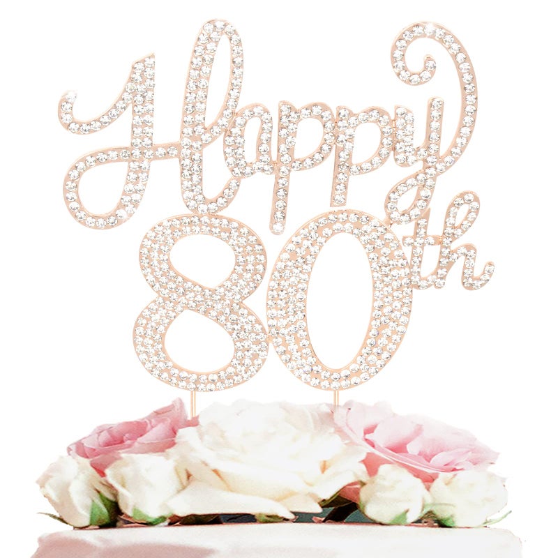 LASKYER Happy 80th Birthday Decorations,80th Birthday Gold Rhinestone Cake Topper - Cheers to Eighty Years Old Bday Party Metal Sparkly Cake Centerpieces Sign. - Image 1